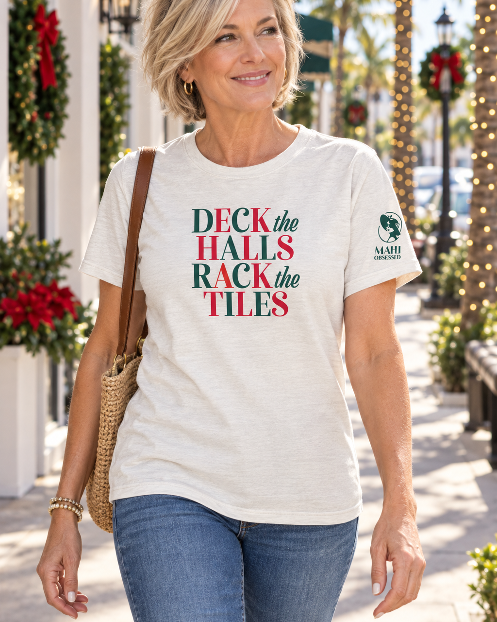 Deck the Halls Rack the Tiles mahjong t-shirt in ash, florida
