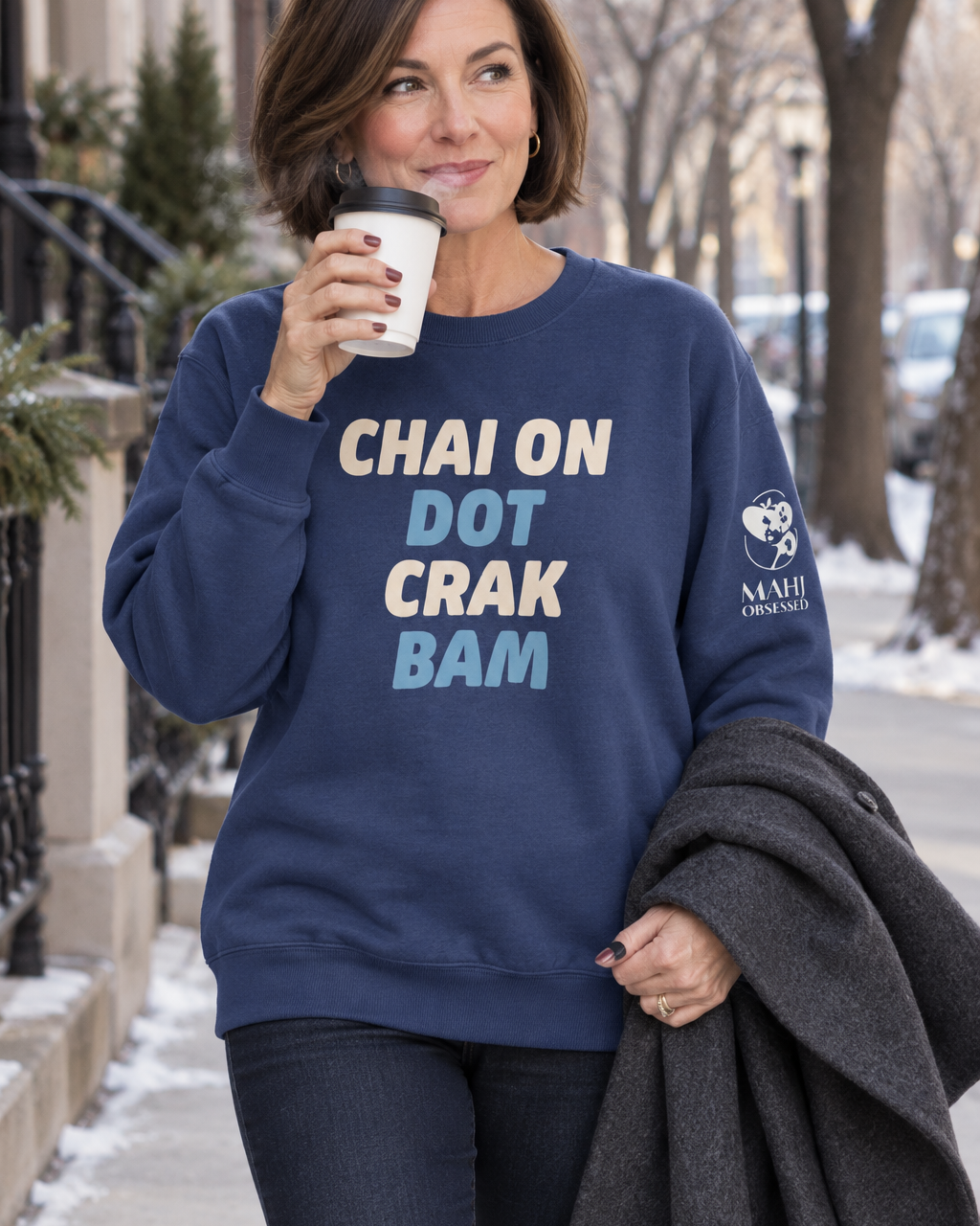 Chai On Dot Crak Bam mahjong sweatshirt in team royal, cold outdoors