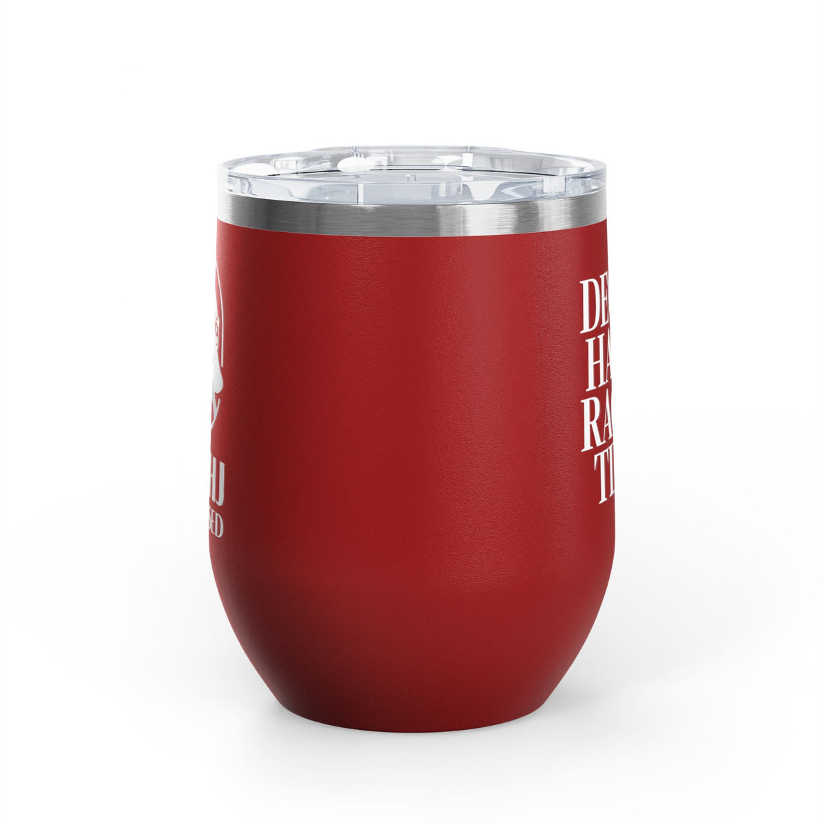 Deck the Halls Rack the Tiles wine tumbler in red