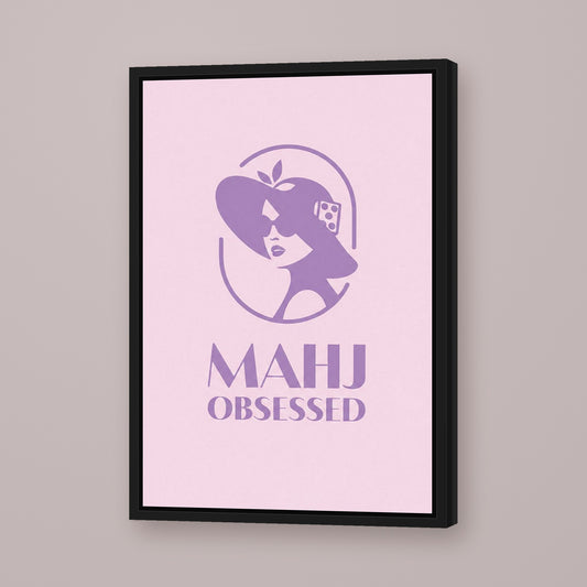 The Icon Mahjong framed canvas wall art in lavender, black frame, hung on wall [frame:black]