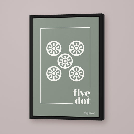Five Dot Mahjong framed canvas wall art in green, black frame, hung on wall [frame:black]