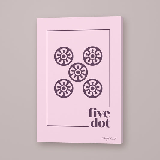 Five Dot Mahjong canvas wall art in lavender, hung on wall