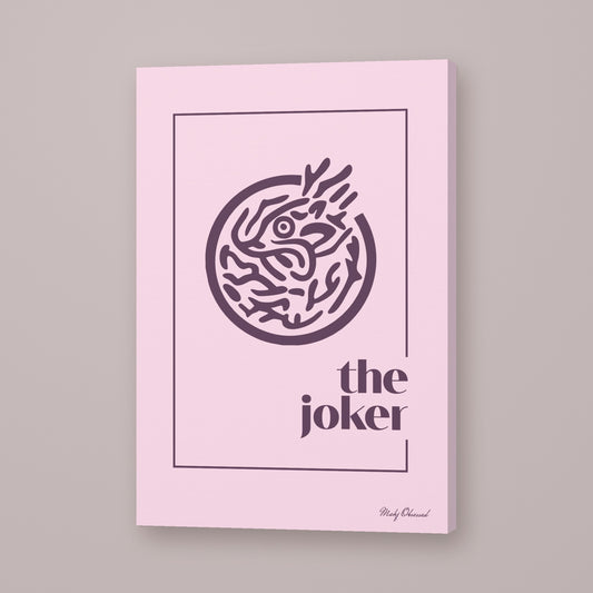 Joker Mahjong canvas wall art in lavender, hung on wall