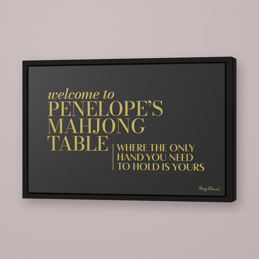 Independent Table Mahjong framed canvas wall art in black, black frame, hung on wall [frame:black]