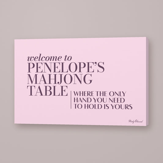 Independent Table Mahjong canvas wall art in lavender, hung on wall