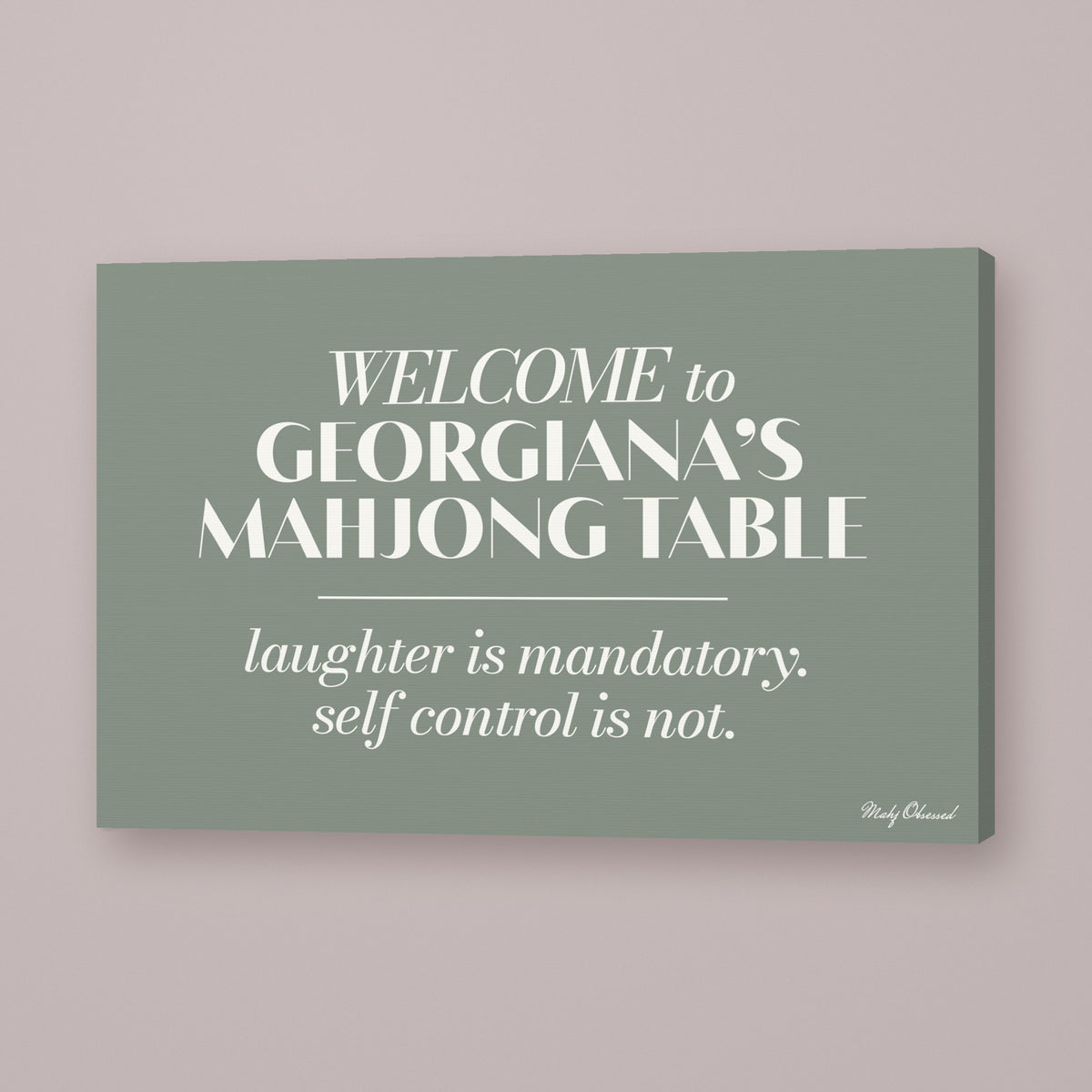 Unfiltered Table Mahjong canvas wall art in green, hung on wall