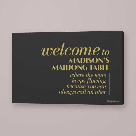 Drink As Much As You Want Table Mahjong canvas wall art in black, hung on wall