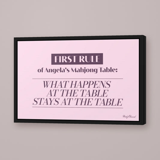 The Trusted Circle Table Mahjong framed canvas wall art in lavender, black frame, hung on wall [frame:black]