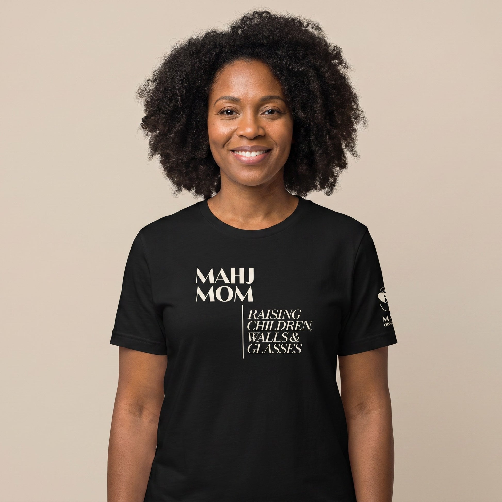 Women's mahjong t-shirt Black front view - Mahj Obsessed [color:black]