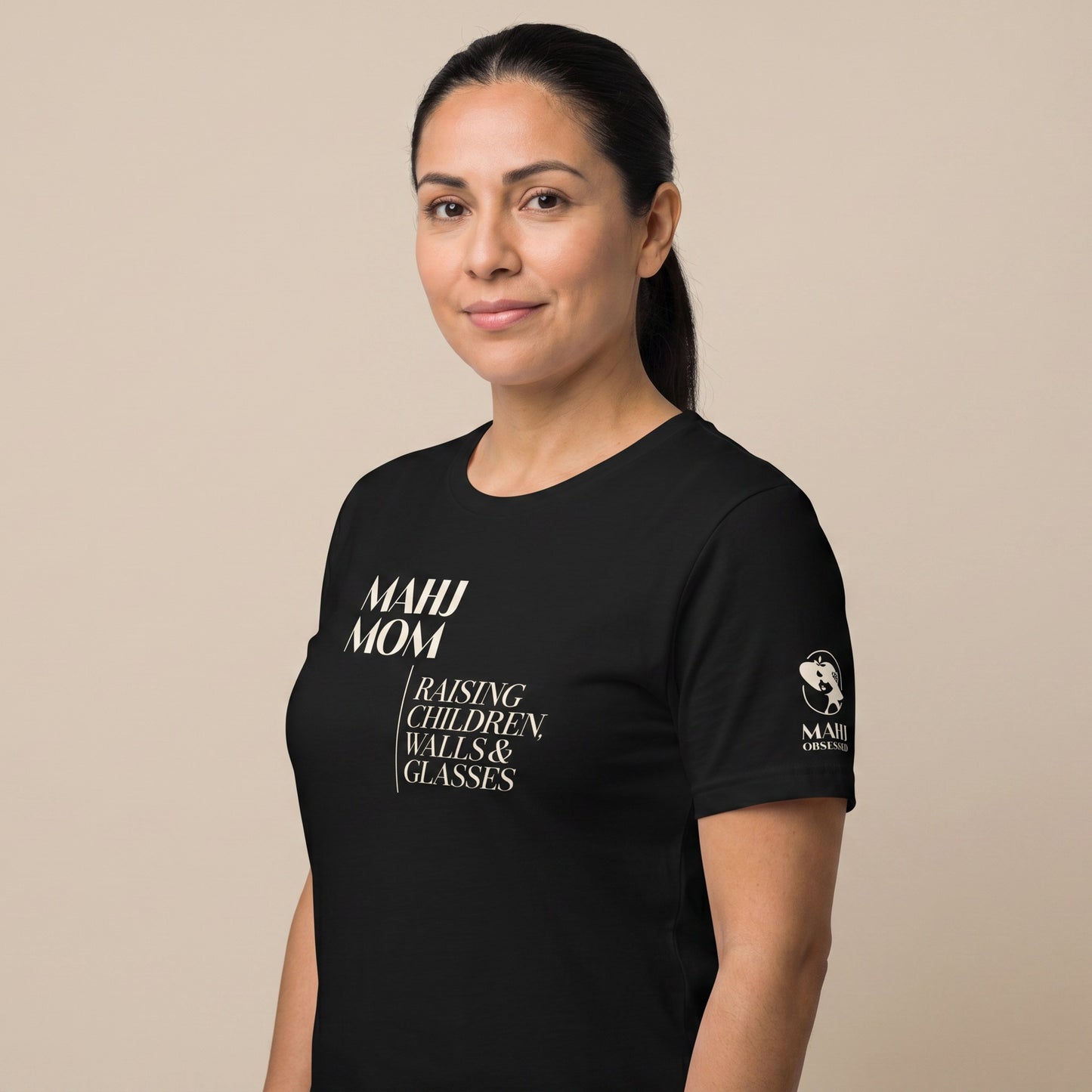 Mahjong tee Black three-quarter view - Mahj Obsessed [color:black]