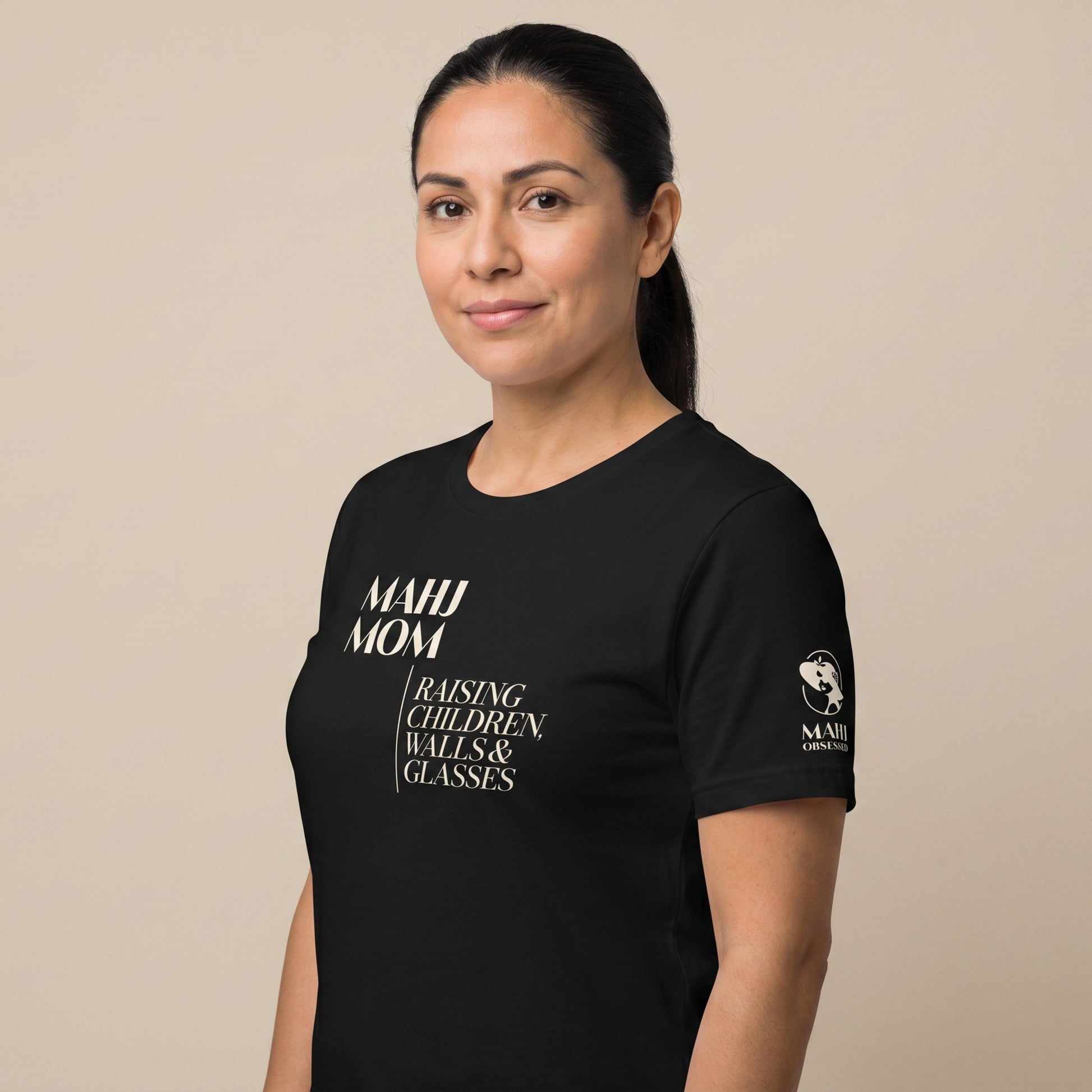 Mahjong tee Black three-quarter view - Mahj Obsessed [color:black]