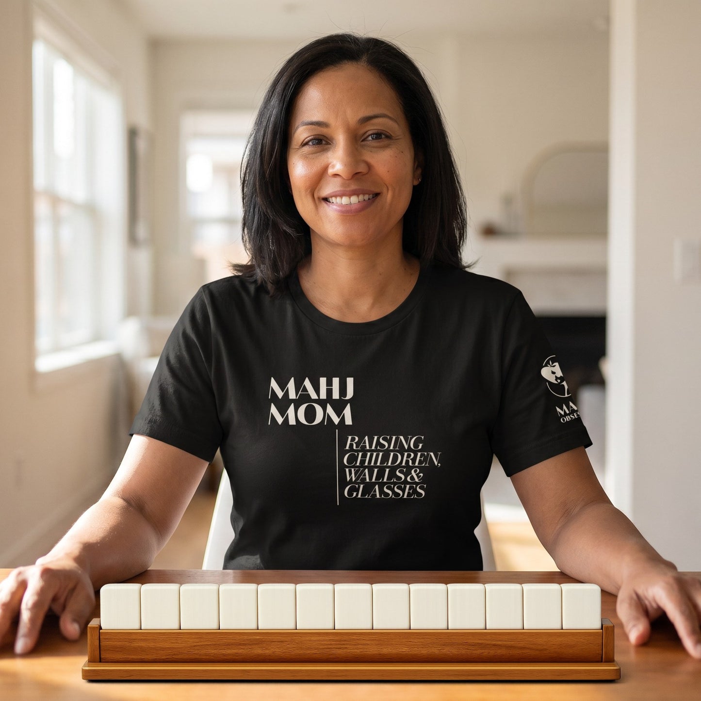 Mahjong t-shirt at game table Black - Mahj Obsessed [color:black]