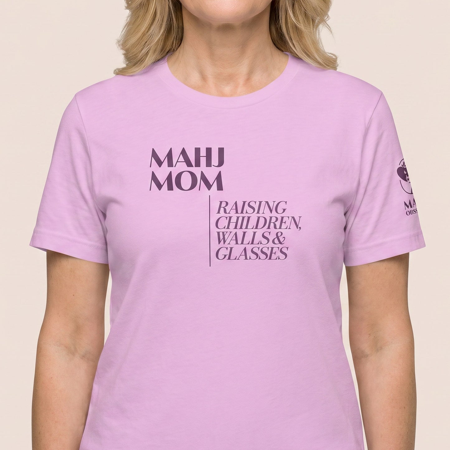 Women's mahjong t-shirt Lilac front view - Mahj Obsessed [color:lilac]