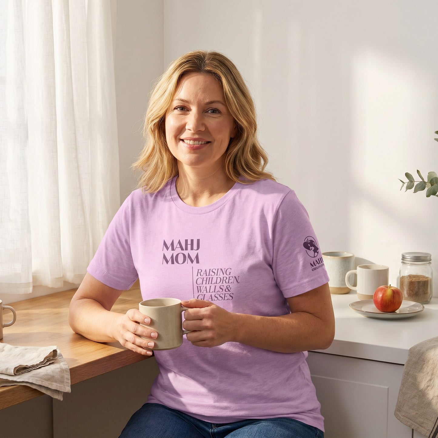 Woman wearing mahjong t-shirt Lilac - Mahj Obsessed [color:lilac]