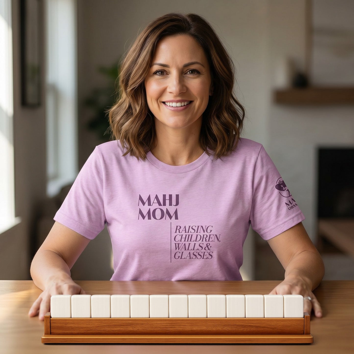 Mahjong t-shirt at game table Lilac - Mahj Obsessed [color:lilac]
