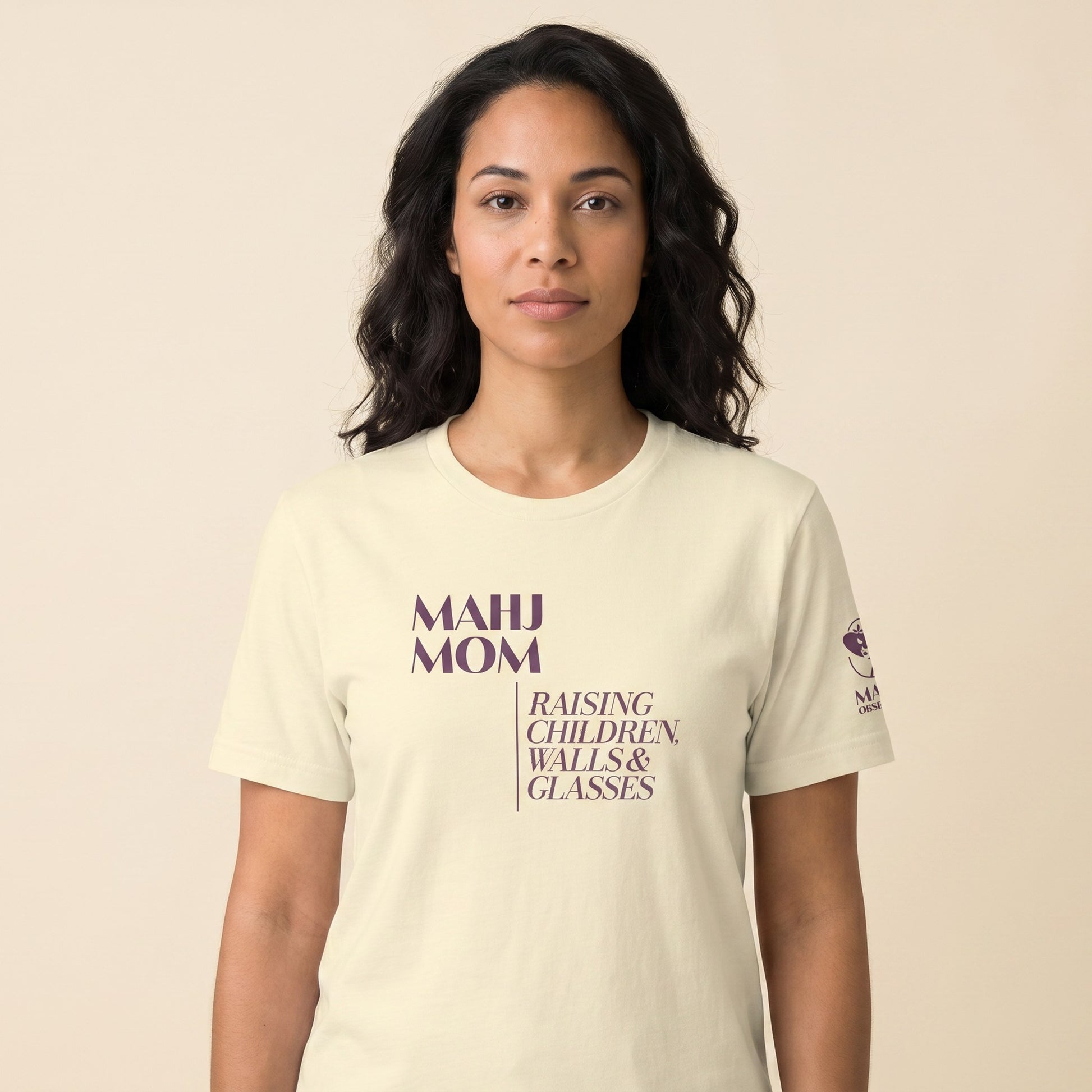 Women's mahjong t-shirt Natural front view - Mahj Obsessed [color:natural]