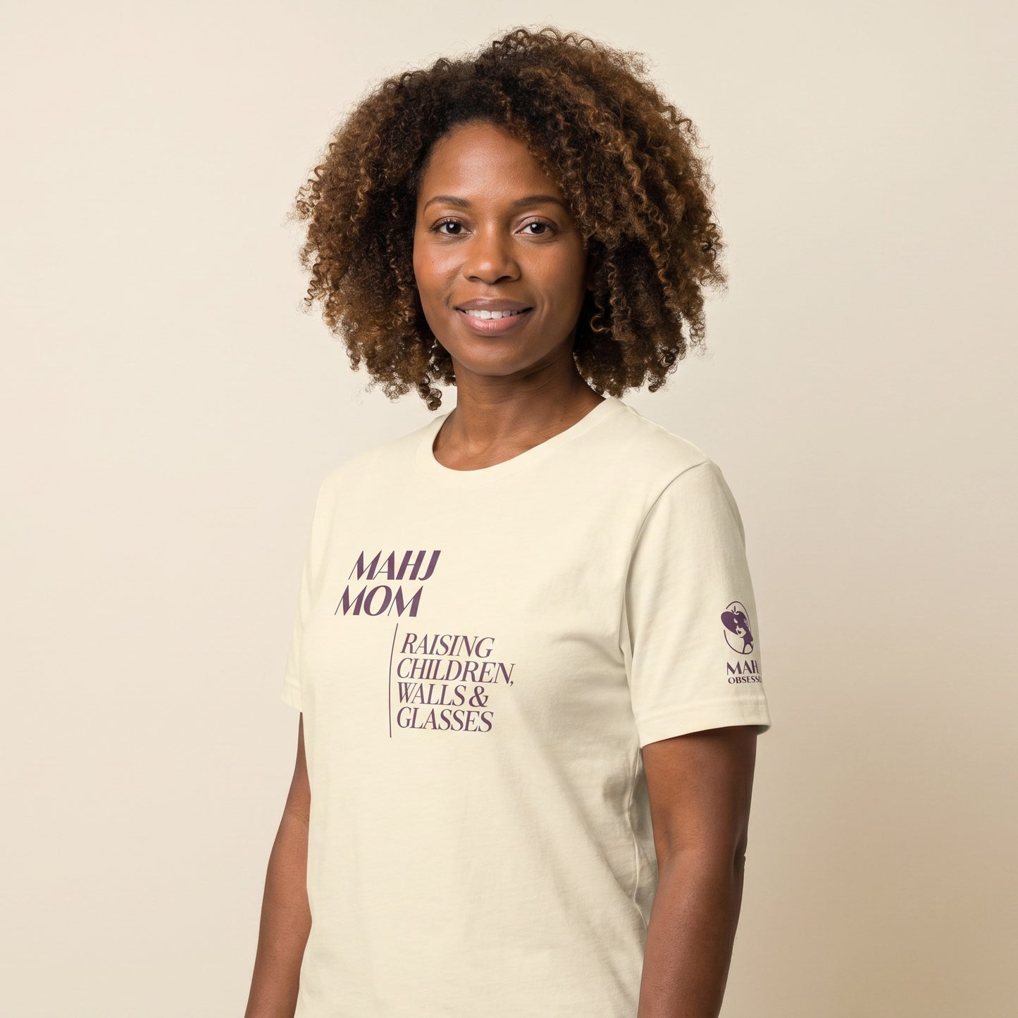 Mahjong tee Natural three-quarter view - Mahj Obsessed [color:natural]