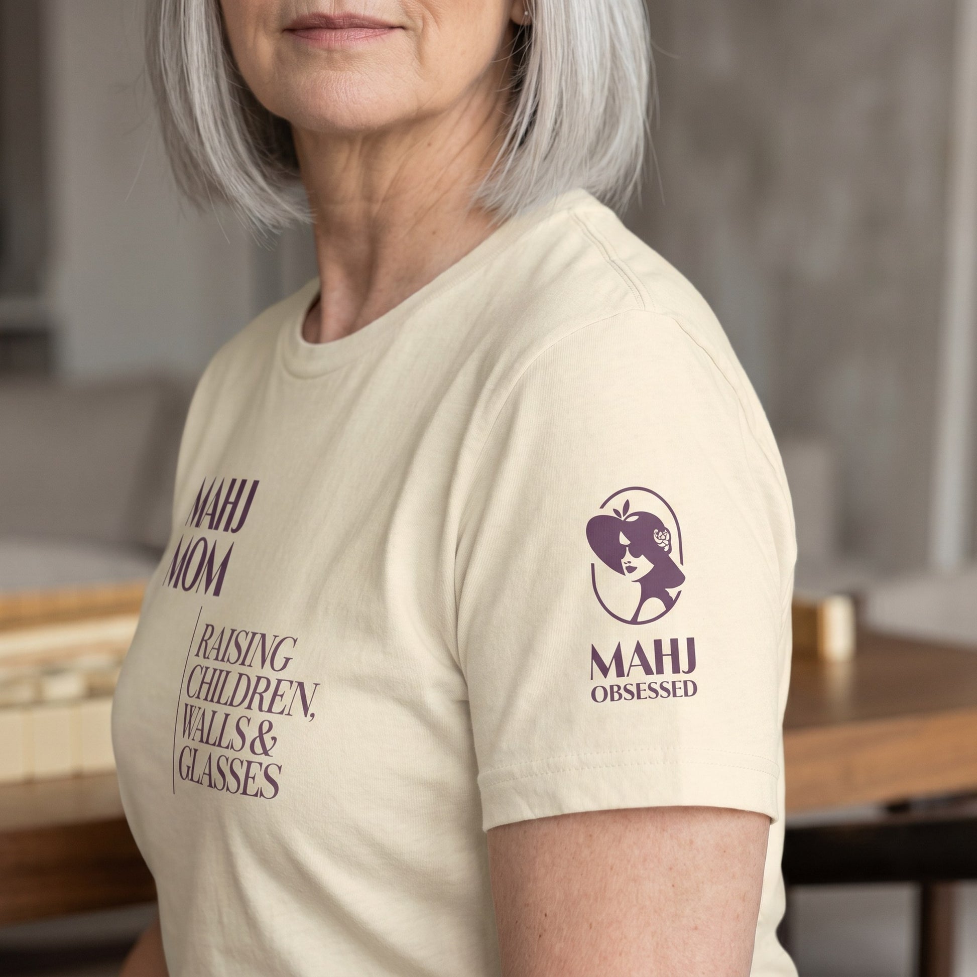 Mahjong t-shirt sleeve detail Natural - Mahj Obsessed [color:natural]
