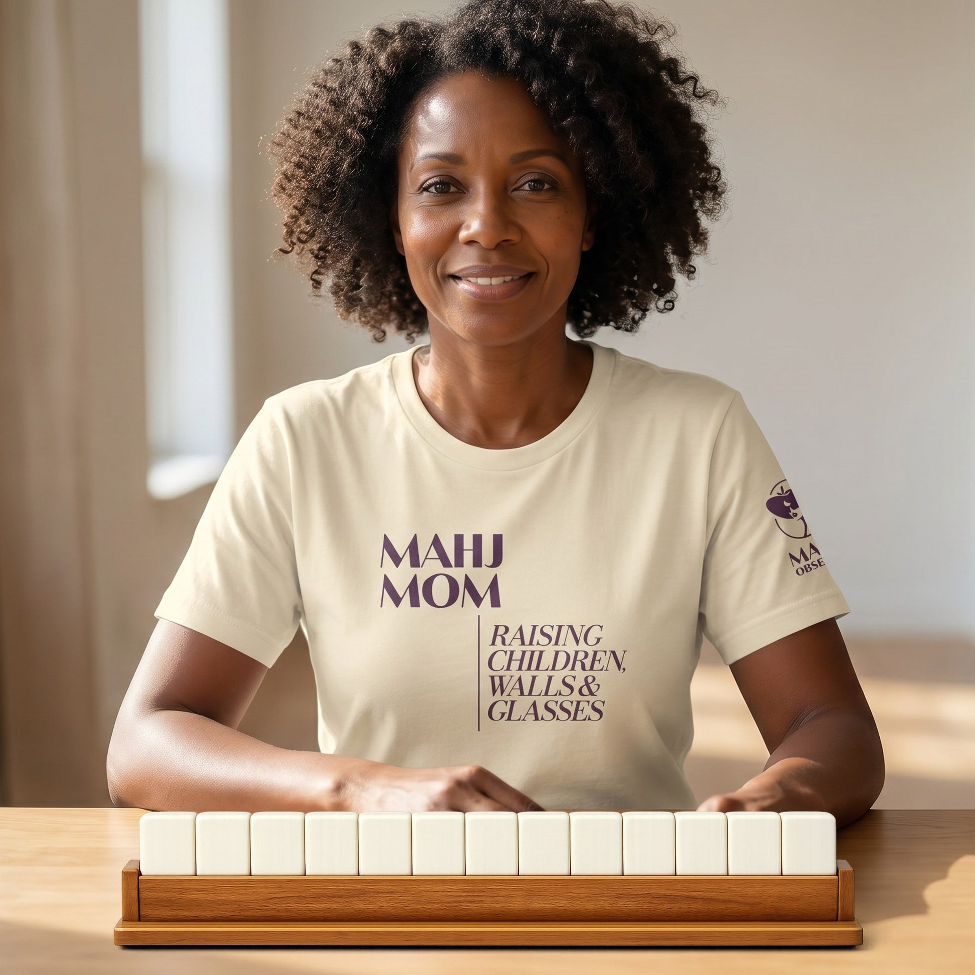 Mahjong t-shirt at game table Natural - Mahj Obsessed [color:natural]