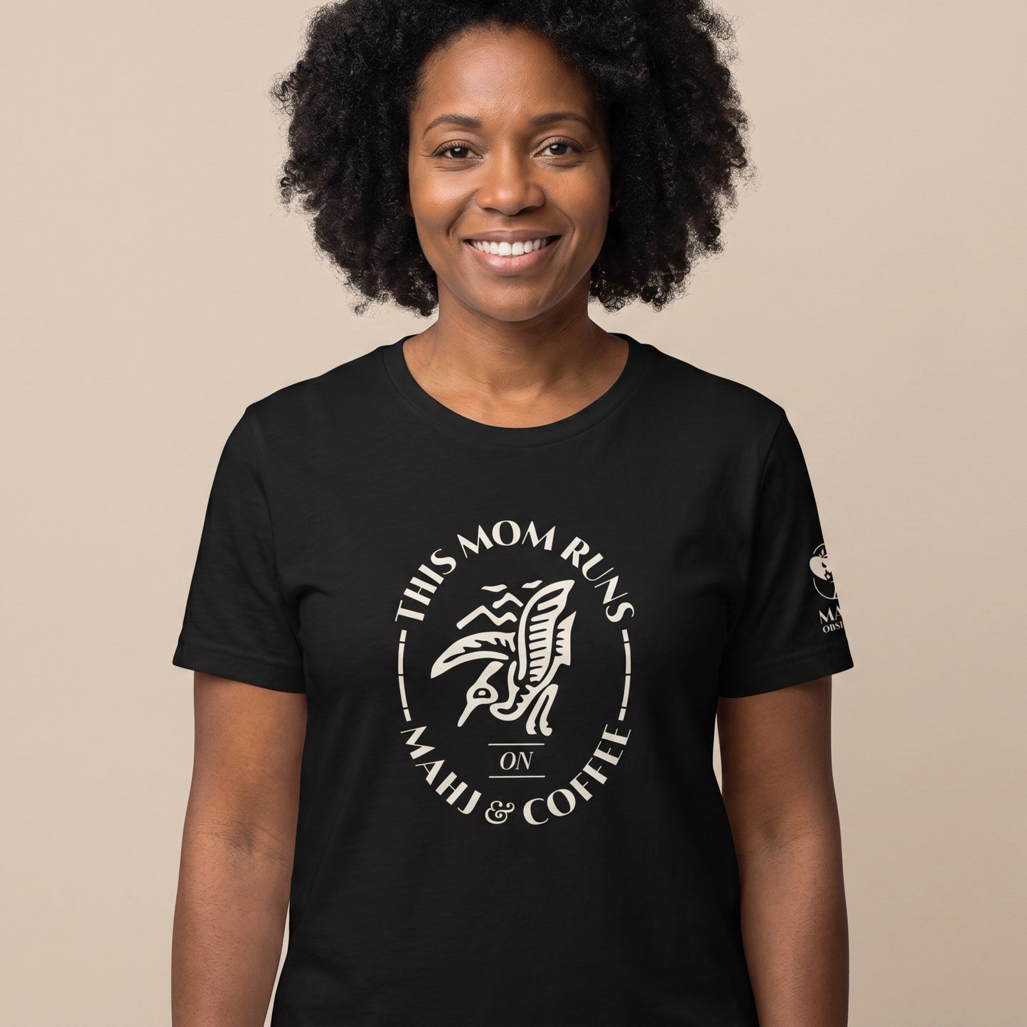 Women's mahjong t-shirt Black front view - Mahj Obsessed [color:black]