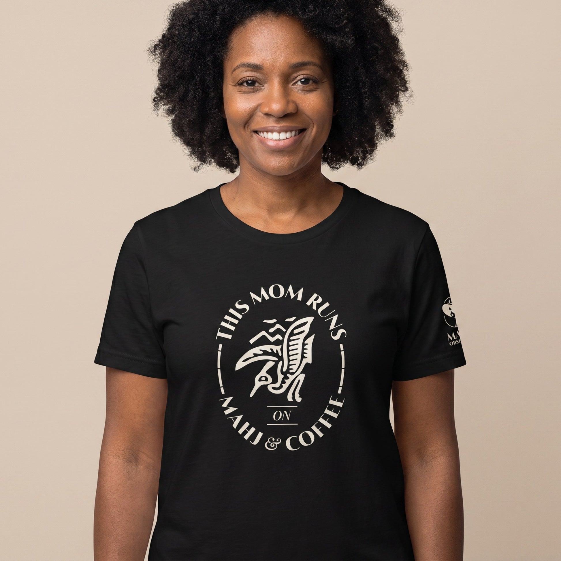 Women's mahjong t-shirt Black front view - Mahj Obsessed [color:black]