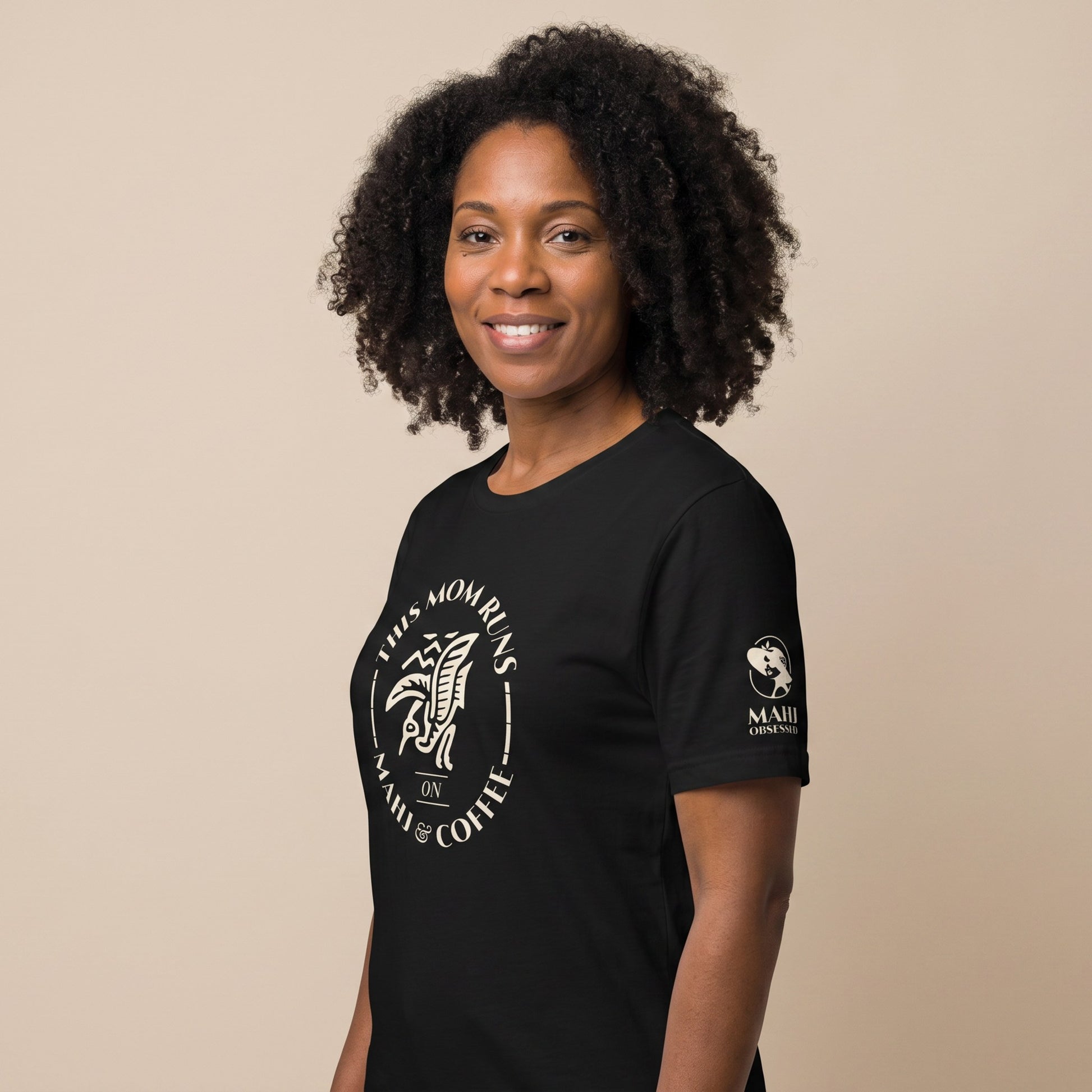 Mahjong tee Black three-quarter view - Mahj Obsessed [color:black]