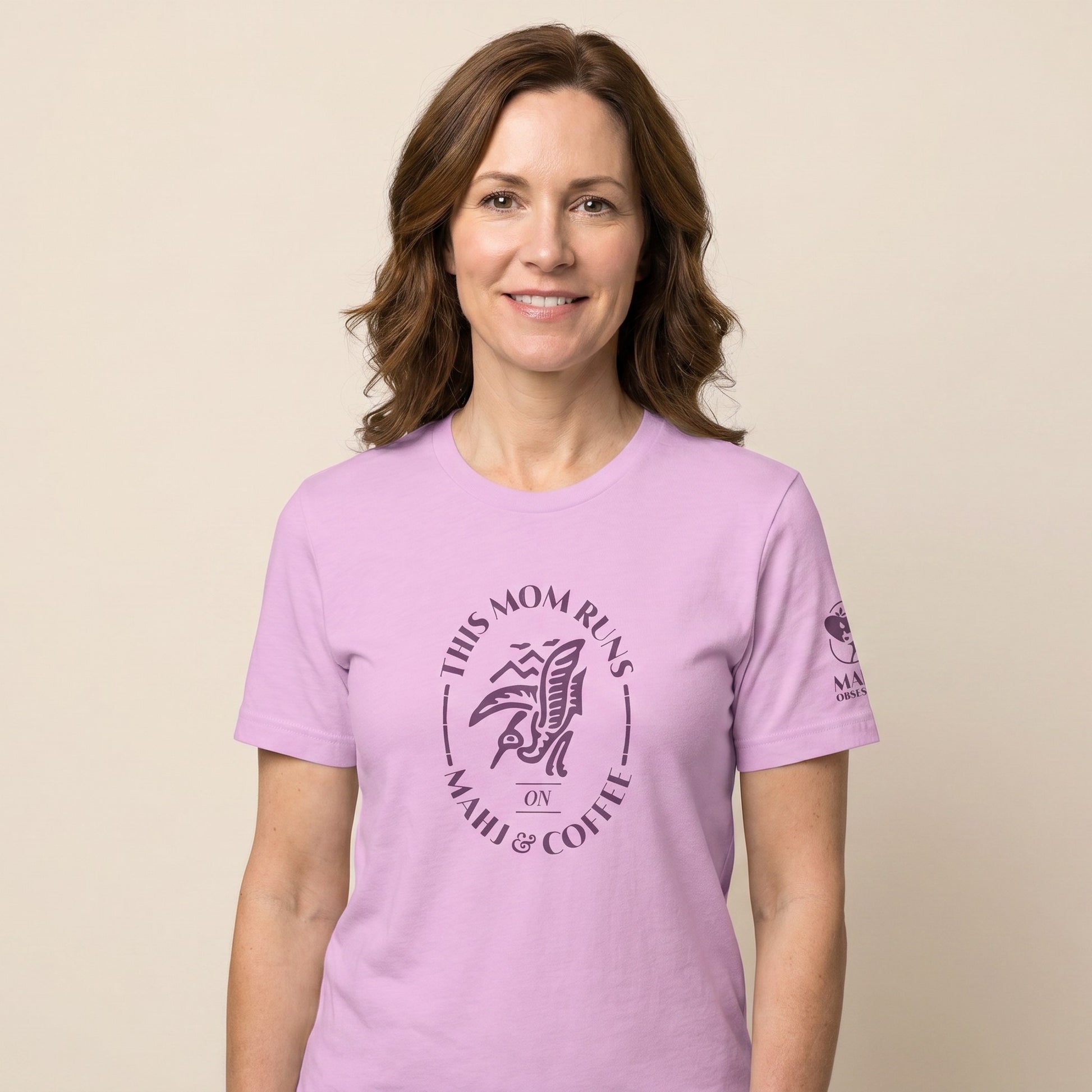 Women's mahjong t-shirt Lilac front view - Mahj Obsessed [color:lilac]