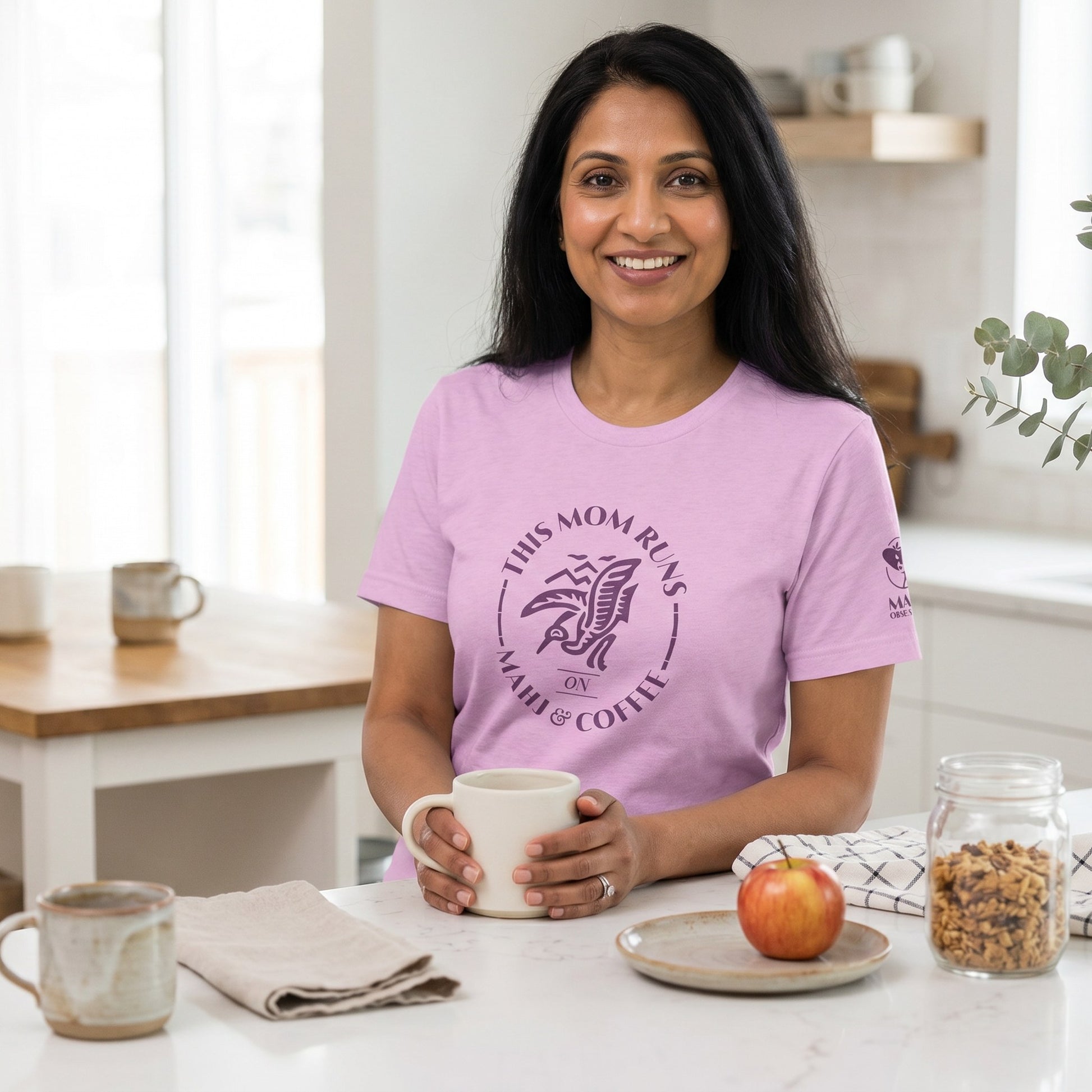 Woman wearing mahjong t-shirt Lilac - Mahj Obsessed [color:lilac]