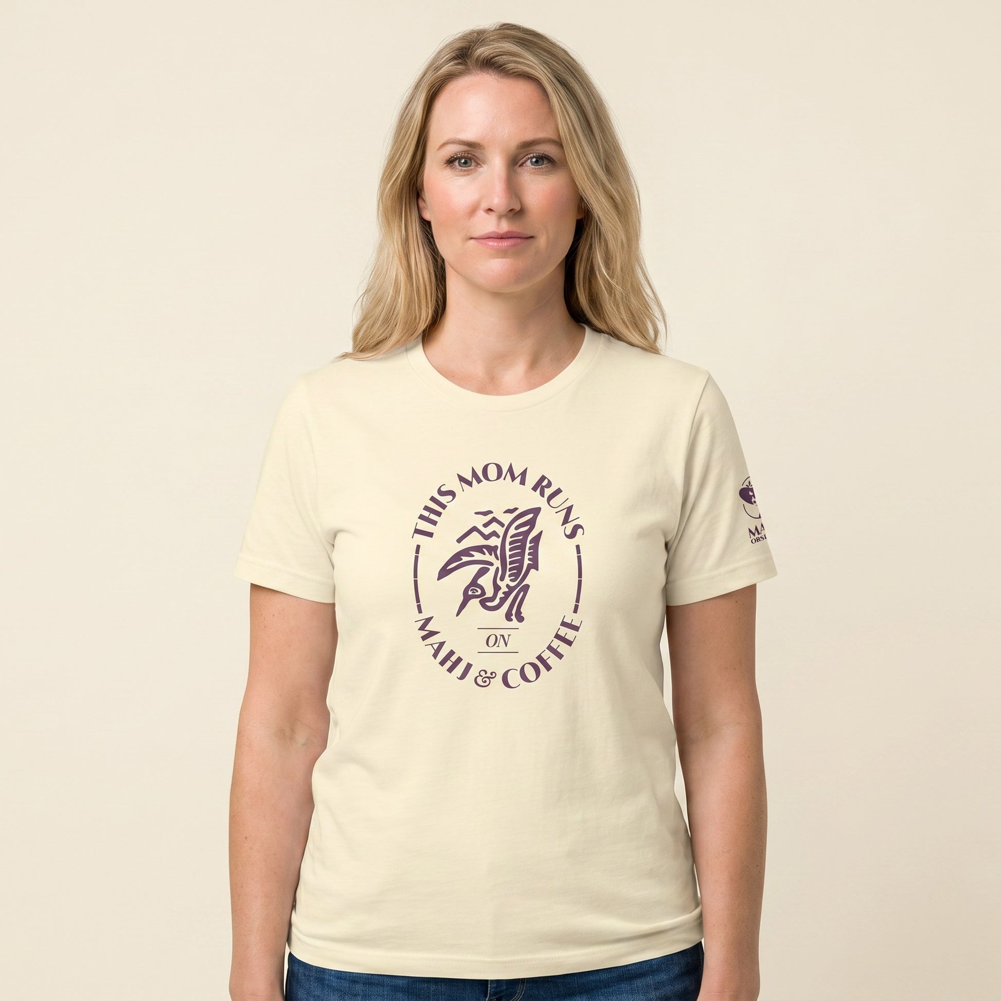 Women's mahjong t-shirt Natural front view - Mahj Obsessed [color:natural]