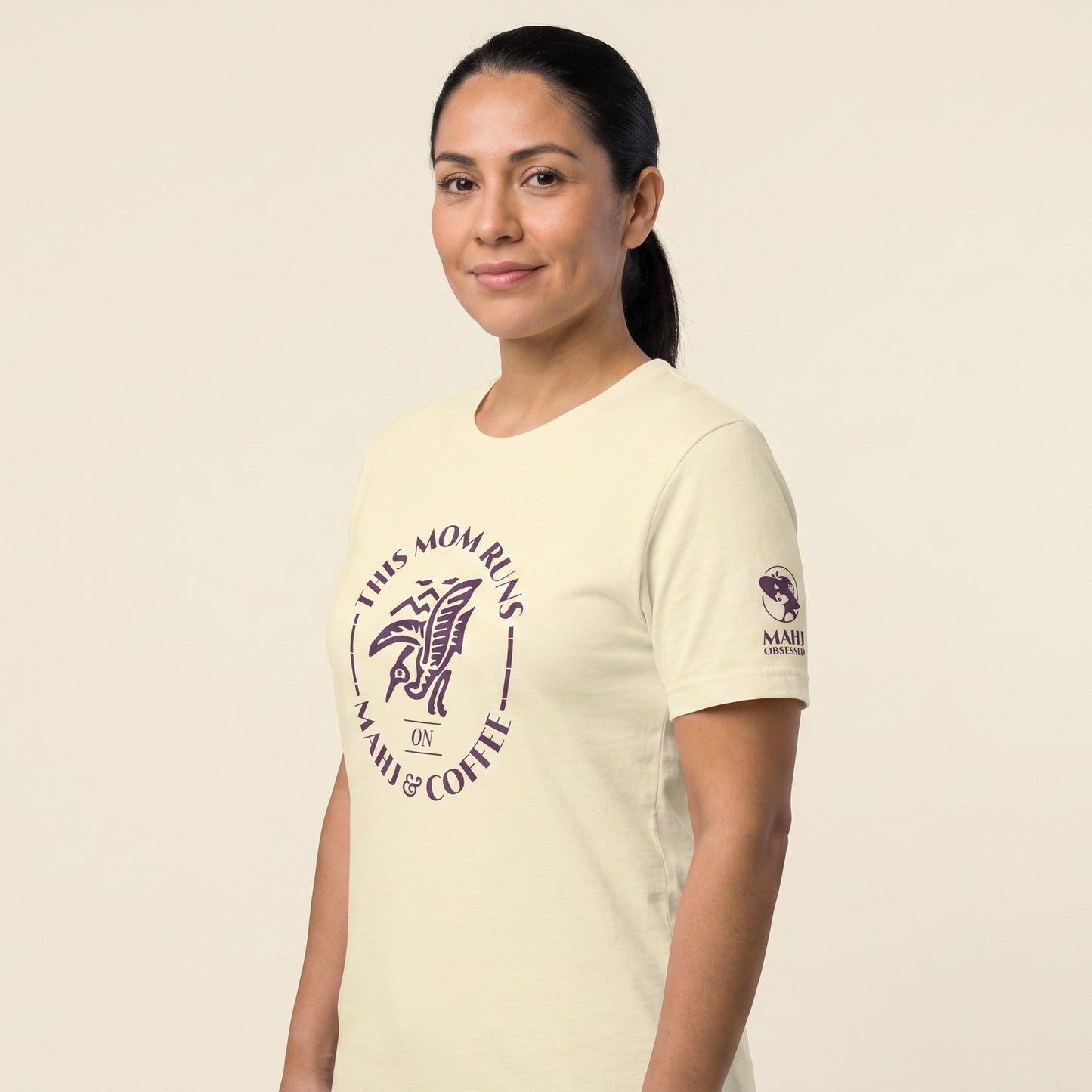 Mahjong tee Natural three-quarter view - Mahj Obsessed [color:natural]