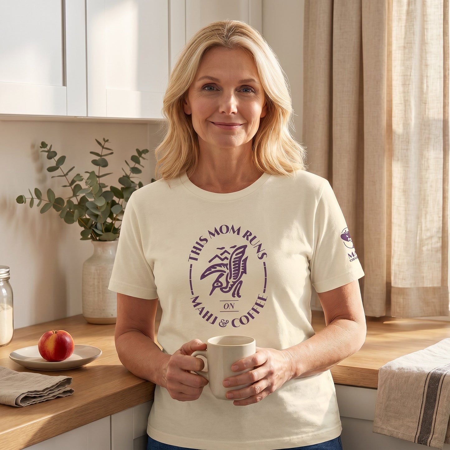 Woman wearing mahjong t-shirt Natural - Mahj Obsessed [color:natural]