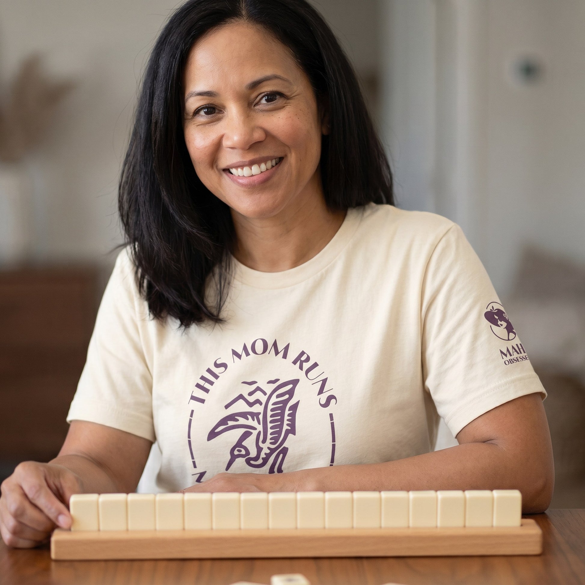 Mahjong t-shirt at game table Natural - Mahj Obsessed [color:natural]