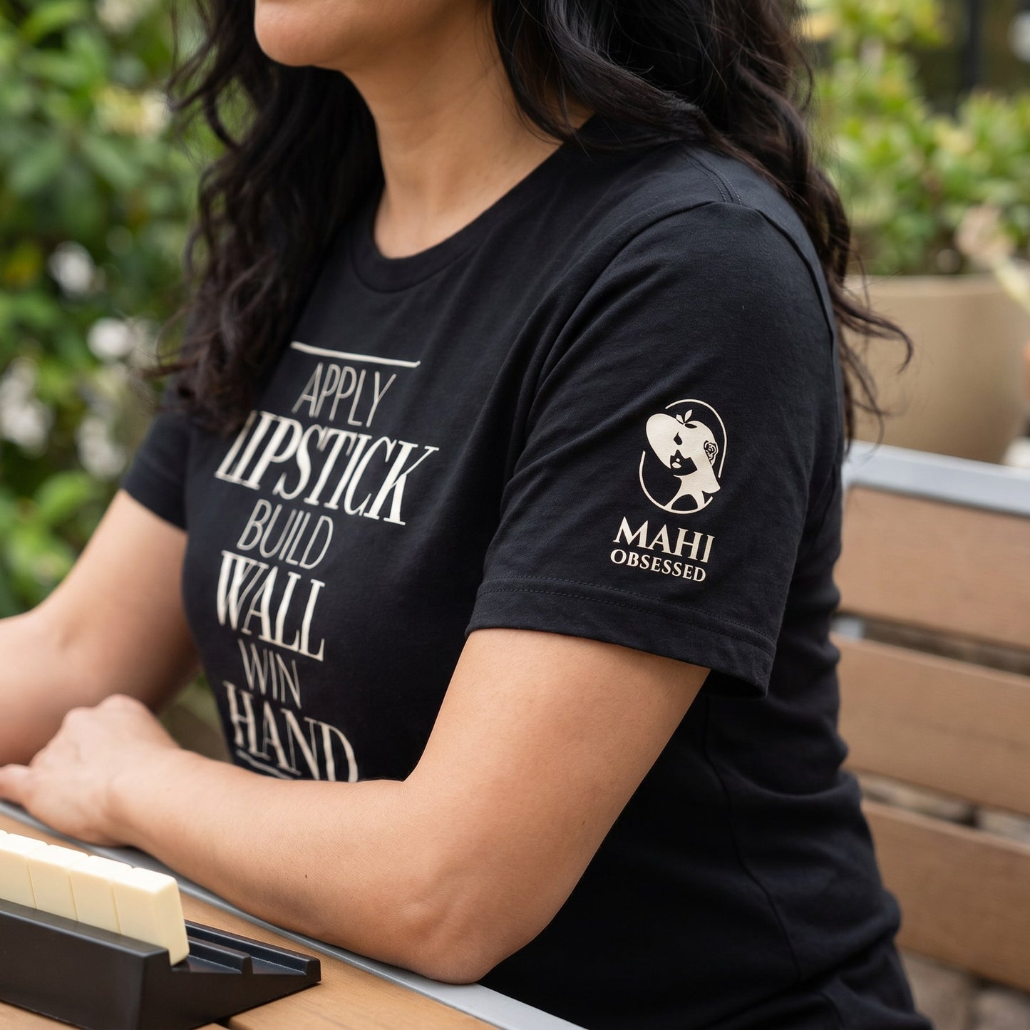 Mahjong t-shirt sleeve detail Black - Mahj Obsessed [color:black]