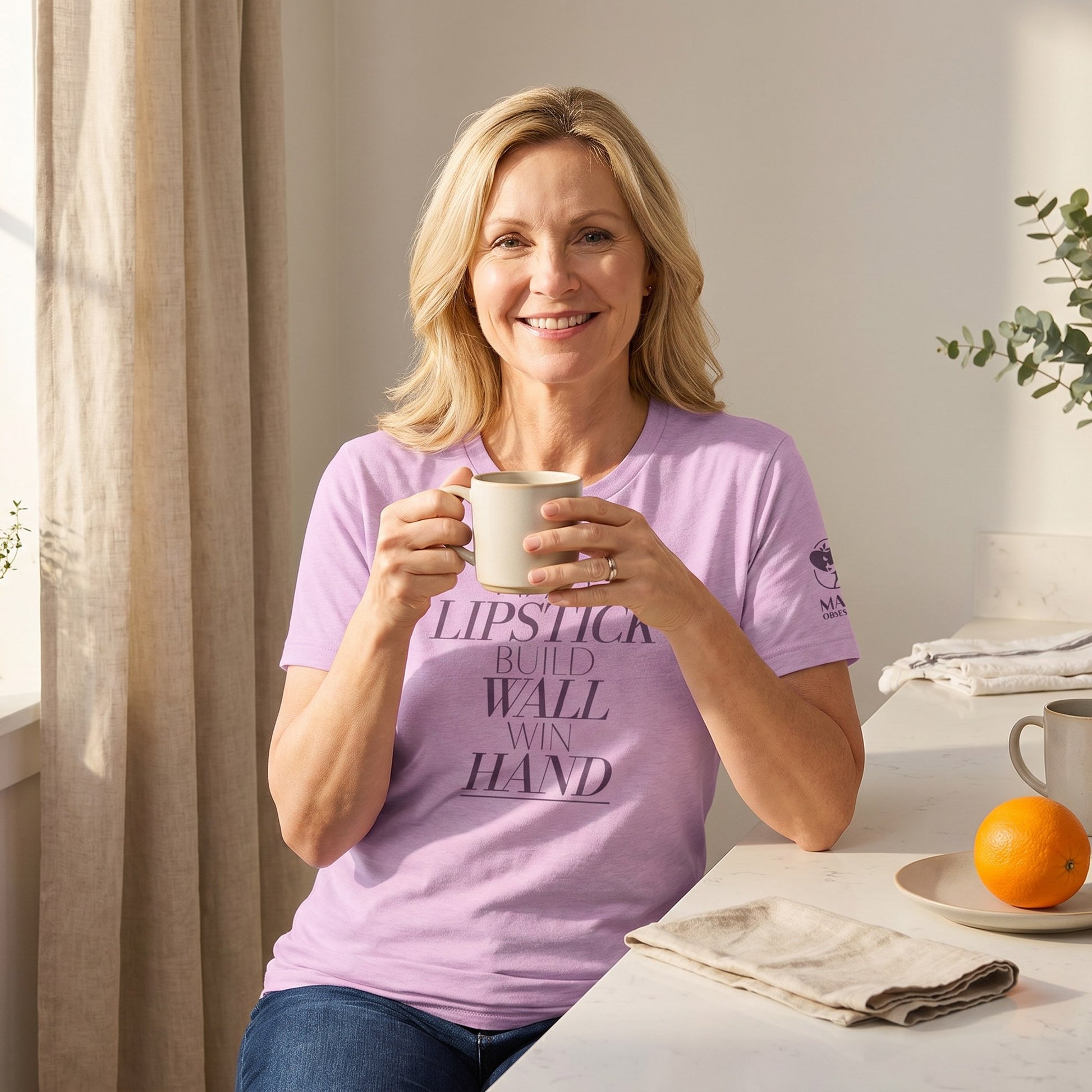 Woman wearing mahjong t-shirt Lilac - Mahj Obsessed [color:lilac]