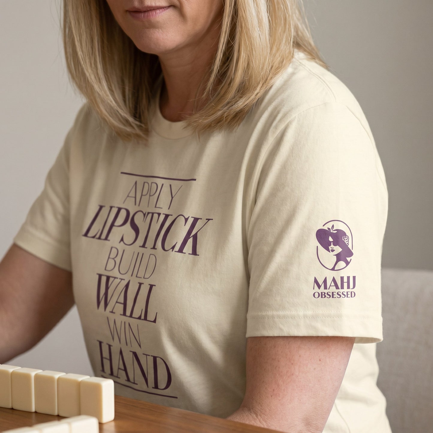 Mahjong t-shirt sleeve detail Natural - Mahj Obsessed [color:natural]