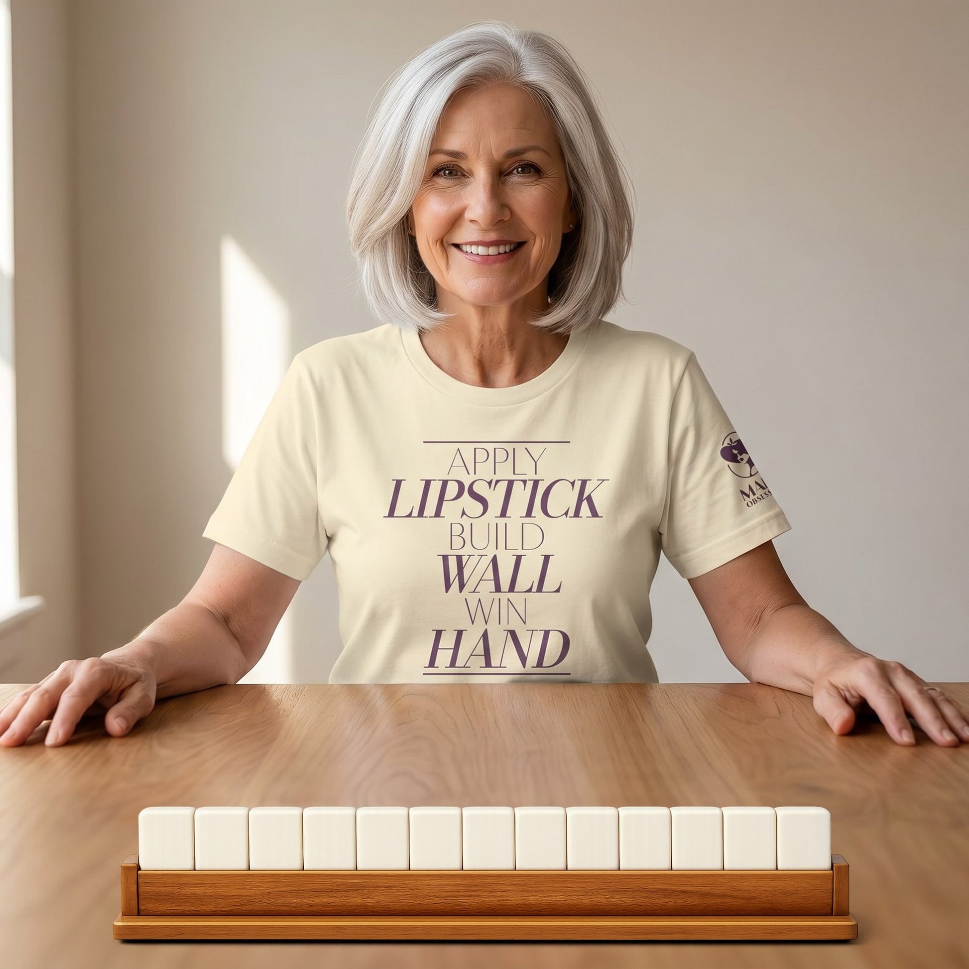 Mahjong t-shirt at game table Natural - Mahj Obsessed [color:natural]