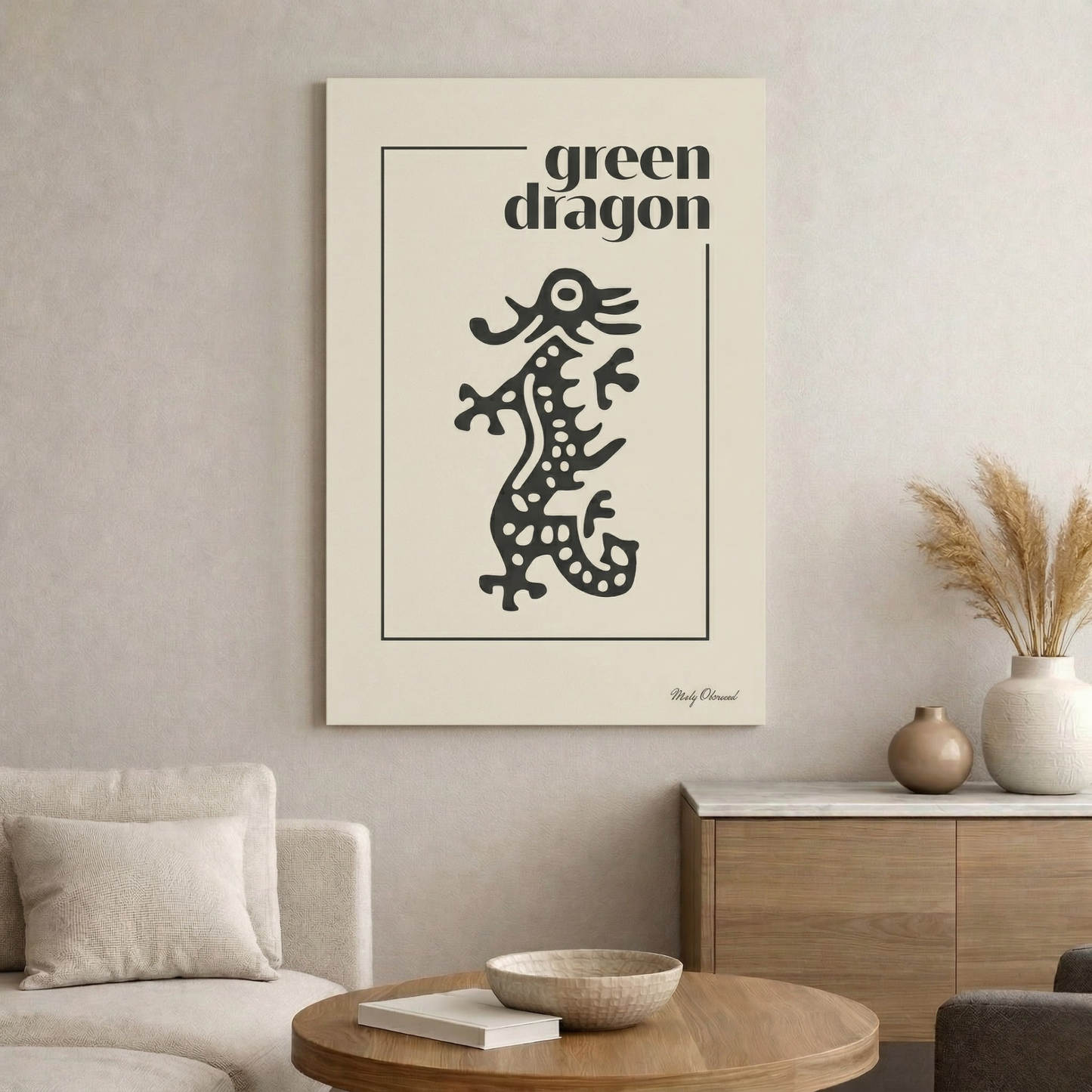 Green Dragon Ivory Canvas