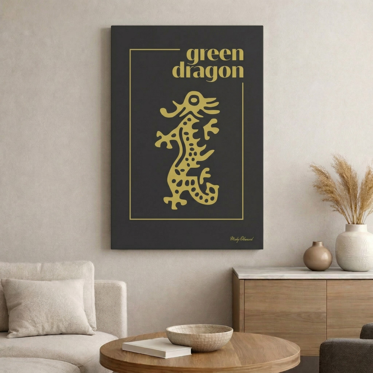 Green Dragon Black Canvas
