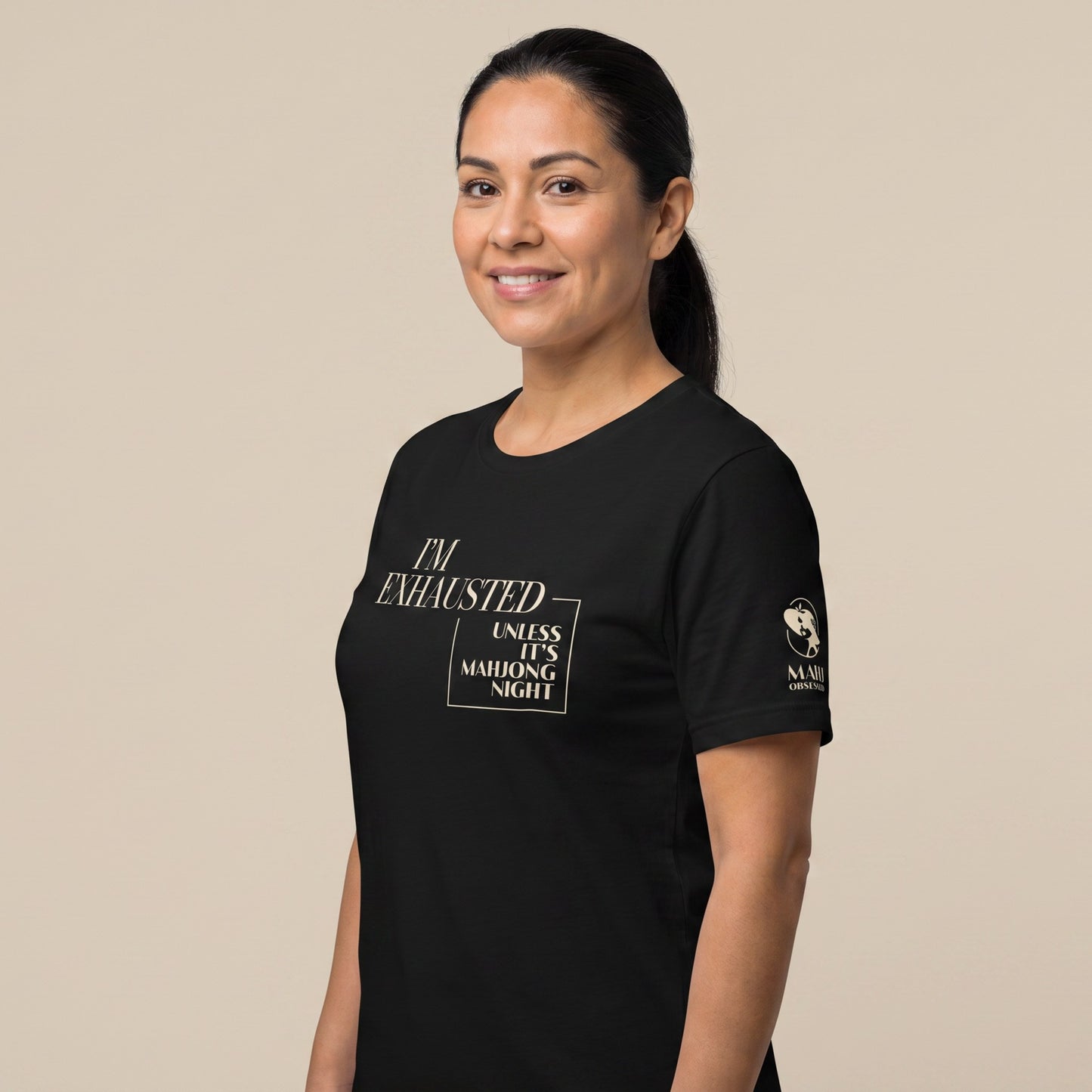 Mahjong tee Black three-quarter view - Mahj Obsessed [color:black]