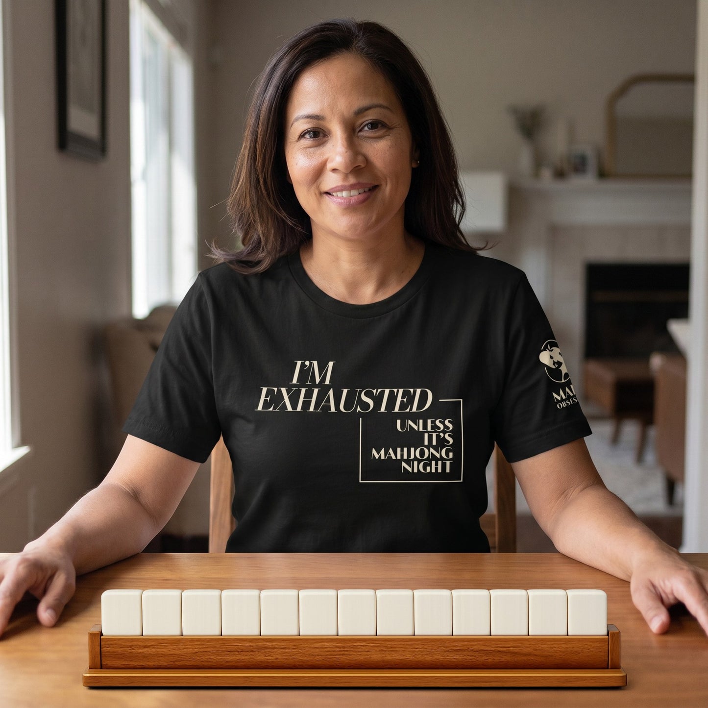 Mahjong t-shirt at game table Black - Mahj Obsessed [color:black]