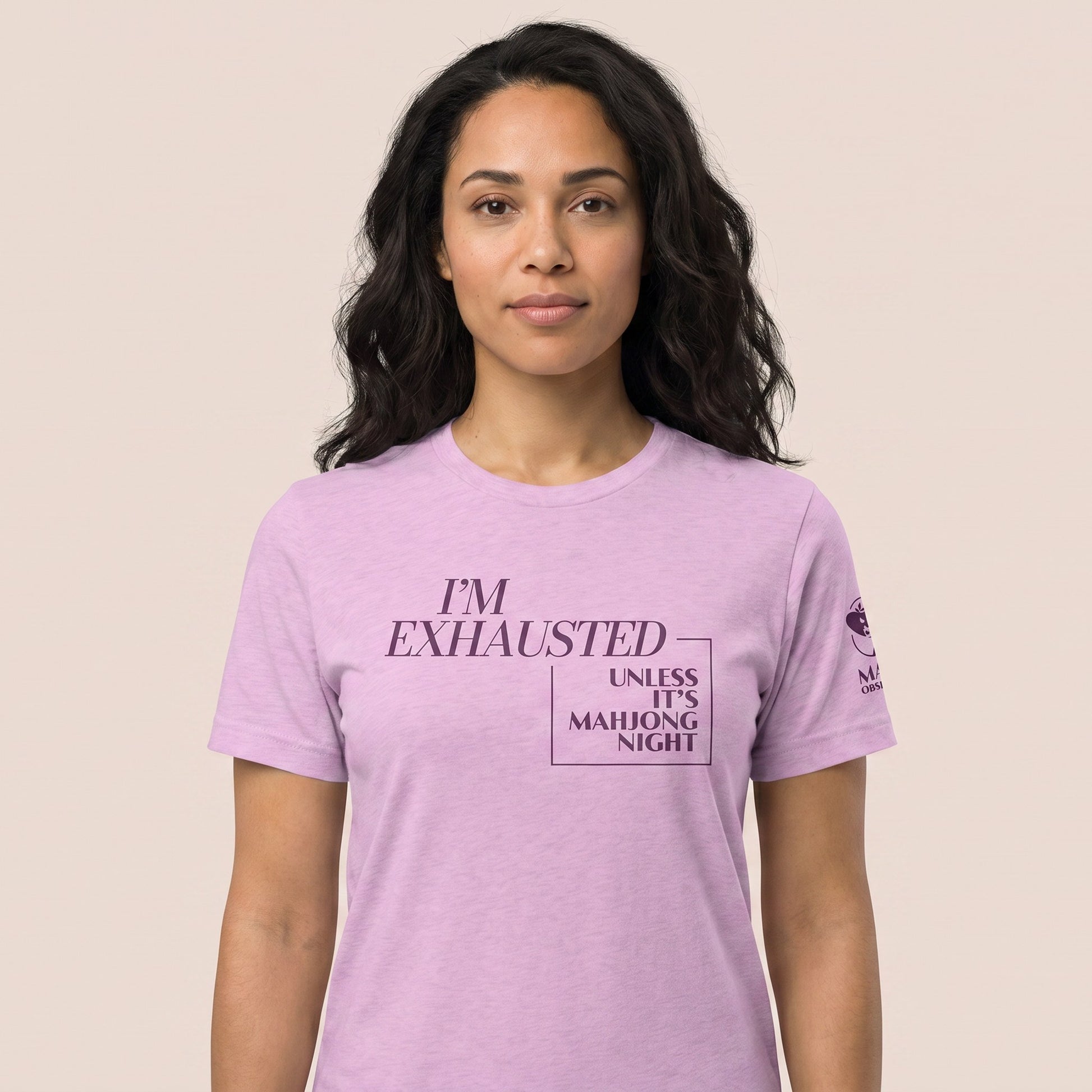 Women's mahjong t-shirt Lilac front view - Mahj Obsessed [color:lilac]