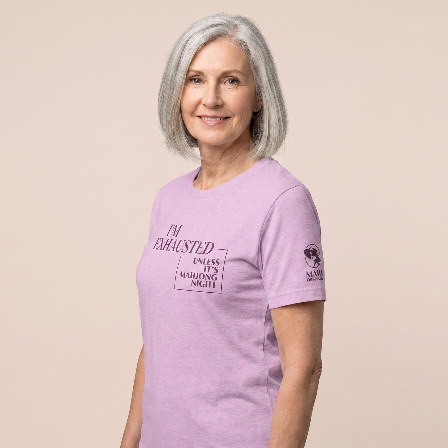 Mahjong tee Lilac three-quarter view - Mahj Obsessed [color:lilac]