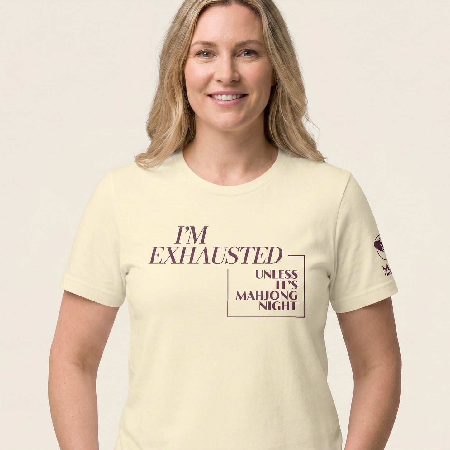 Women's mahjong t-shirt Natural front view - Mahj Obsessed [color:natural]