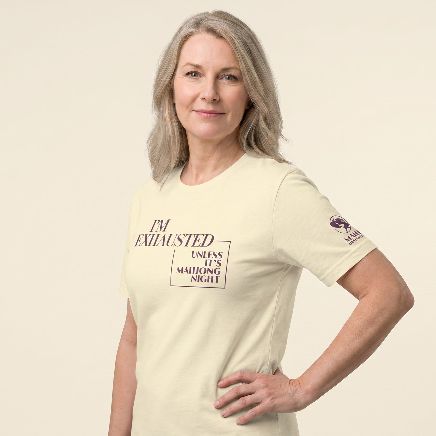 Mahjong tee Natural three-quarter view - Mahj Obsessed [color:natural]