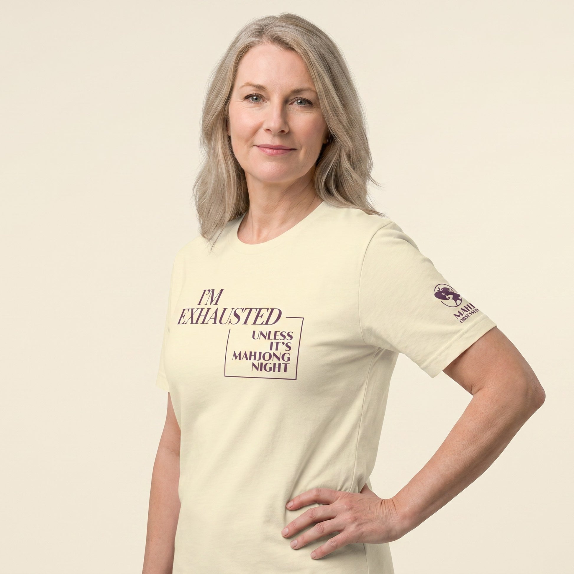 Mahjong tee Natural three-quarter view - Mahj Obsessed [color:natural]