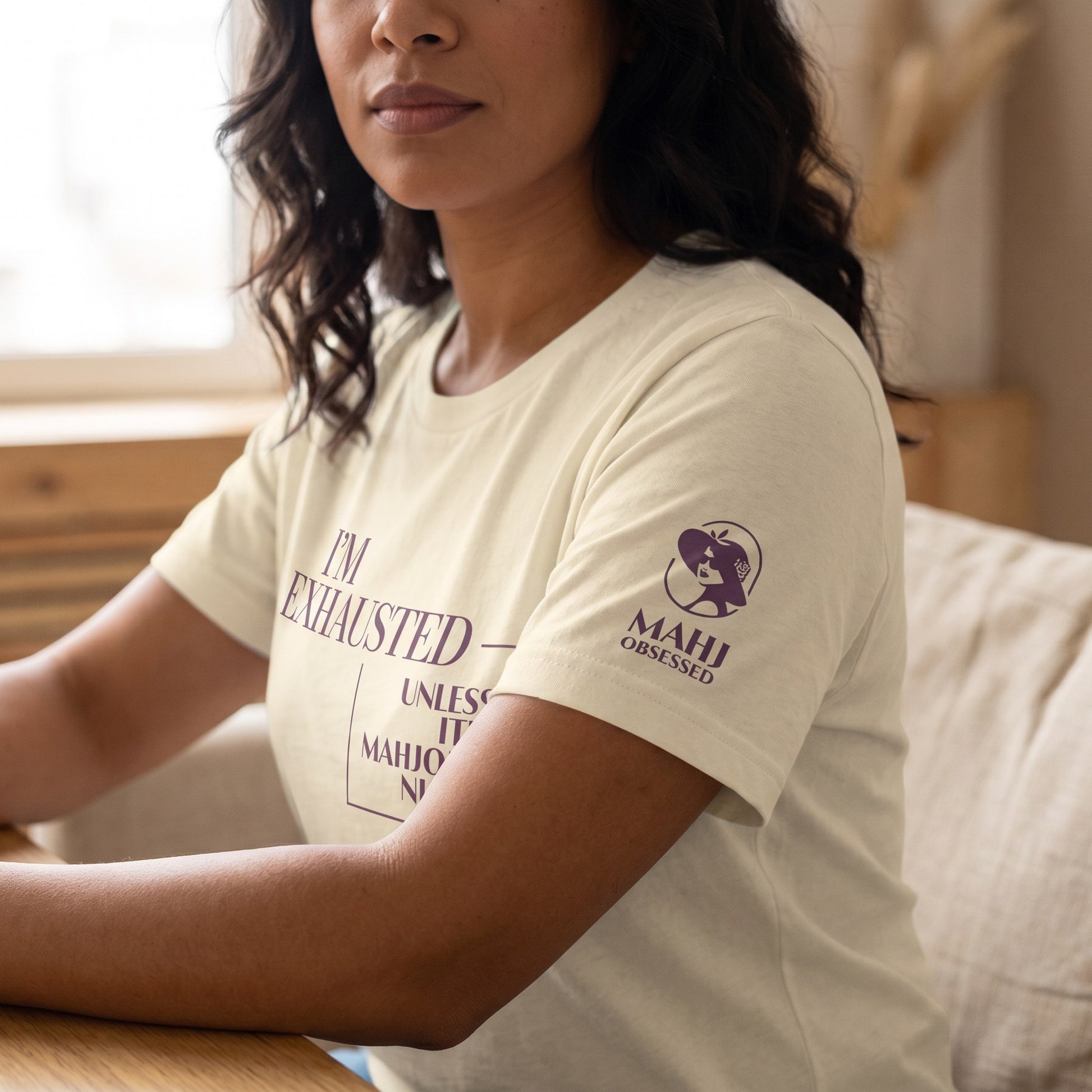 Mahjong t-shirt sleeve detail Natural - Mahj Obsessed [color:natural]
