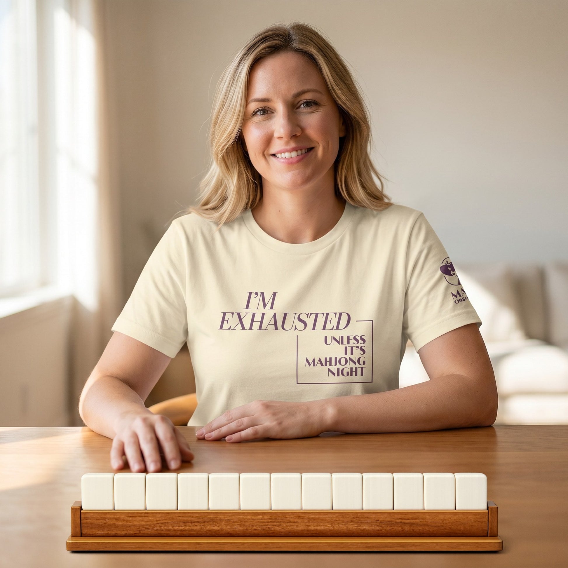 Mahjong t-shirt at game table Natural - Mahj Obsessed [color:natural]