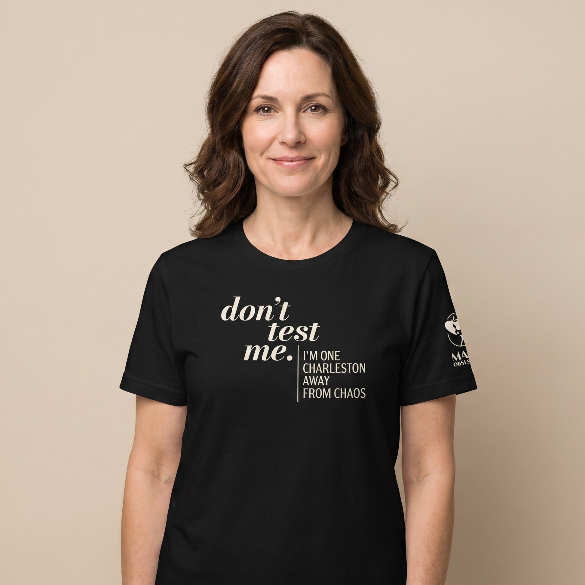 Women's mahjong t-shirt Black front view - Mahj Obsessed [color:black]