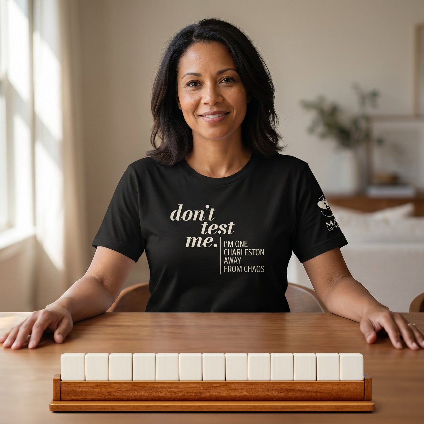 Mahjong t-shirt at game table Black - Mahj Obsessed [color:black]