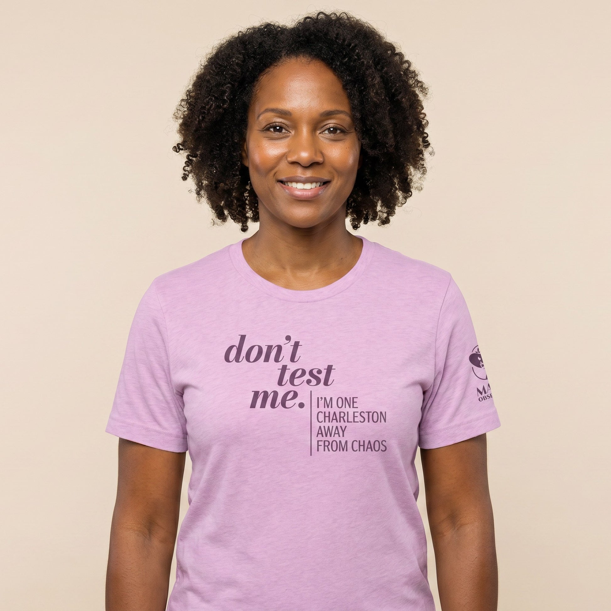 Women's mahjong t-shirt Lilac front view - Mahj Obsessed [color:lilac]